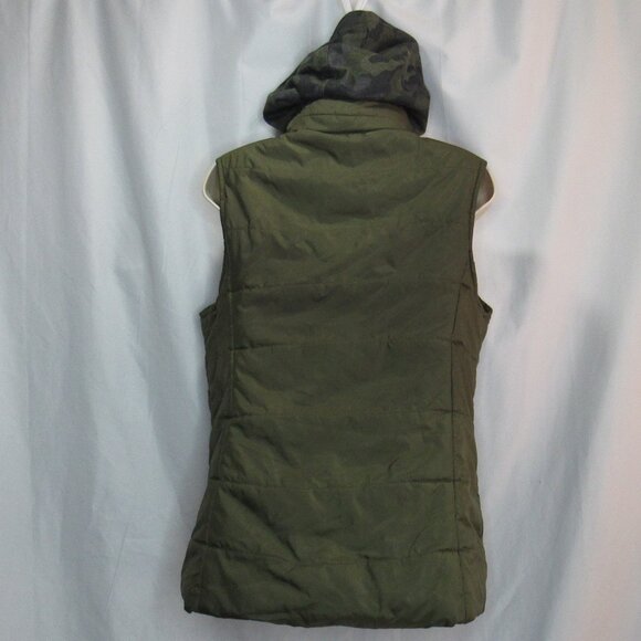 Arizona Jean Co. Army Green Camouflage Puff Vest Snap Front With Hood Size L - Picture 4 of 11